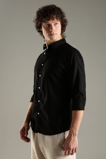 Black Cotton Linen Blend Shirt for Men | Breathable Fit