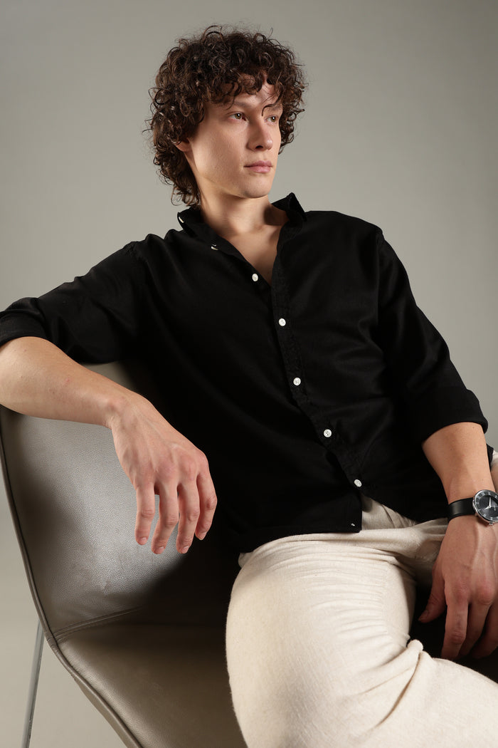 ITALINO BLACK  LINEN BLEND RELAXED SHIRT