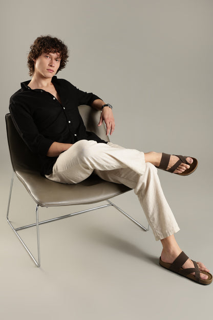 Black Cotton Linen Blend Shirt for Men | Breathable Fit