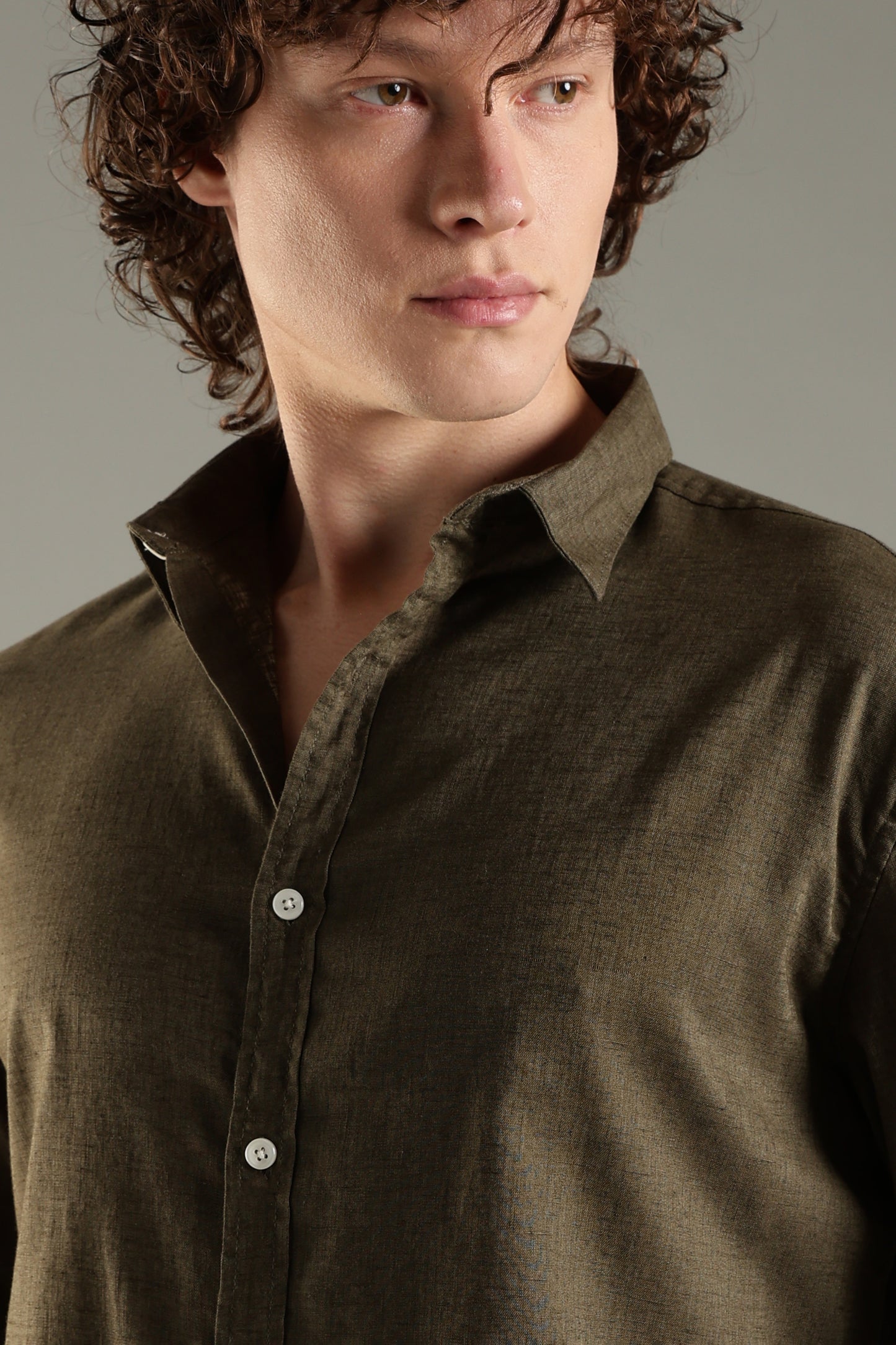 Olive Linen Blend Shirt for Men | Breathable Fit