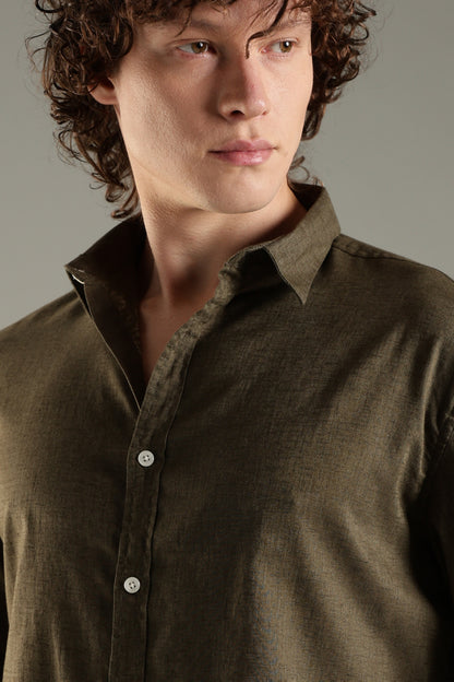 Olive Linen Blend Shirt for Men | Breathable Fit