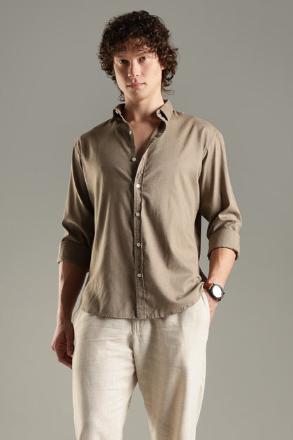 Khaki Linen Blend Shirt for Men | Breathable Fit