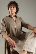 ITALINO KHAKHI LINEN BLEND RELAXED SHIRT