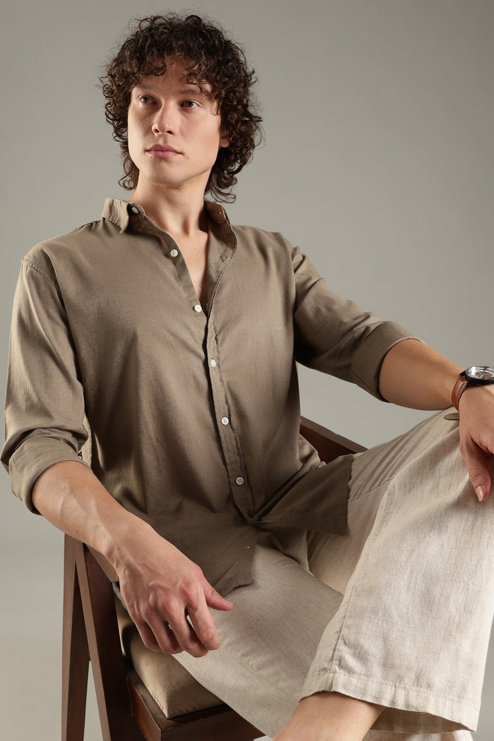 ITALINO KHAKHI LINEN BLEND RELAXED SHIRT