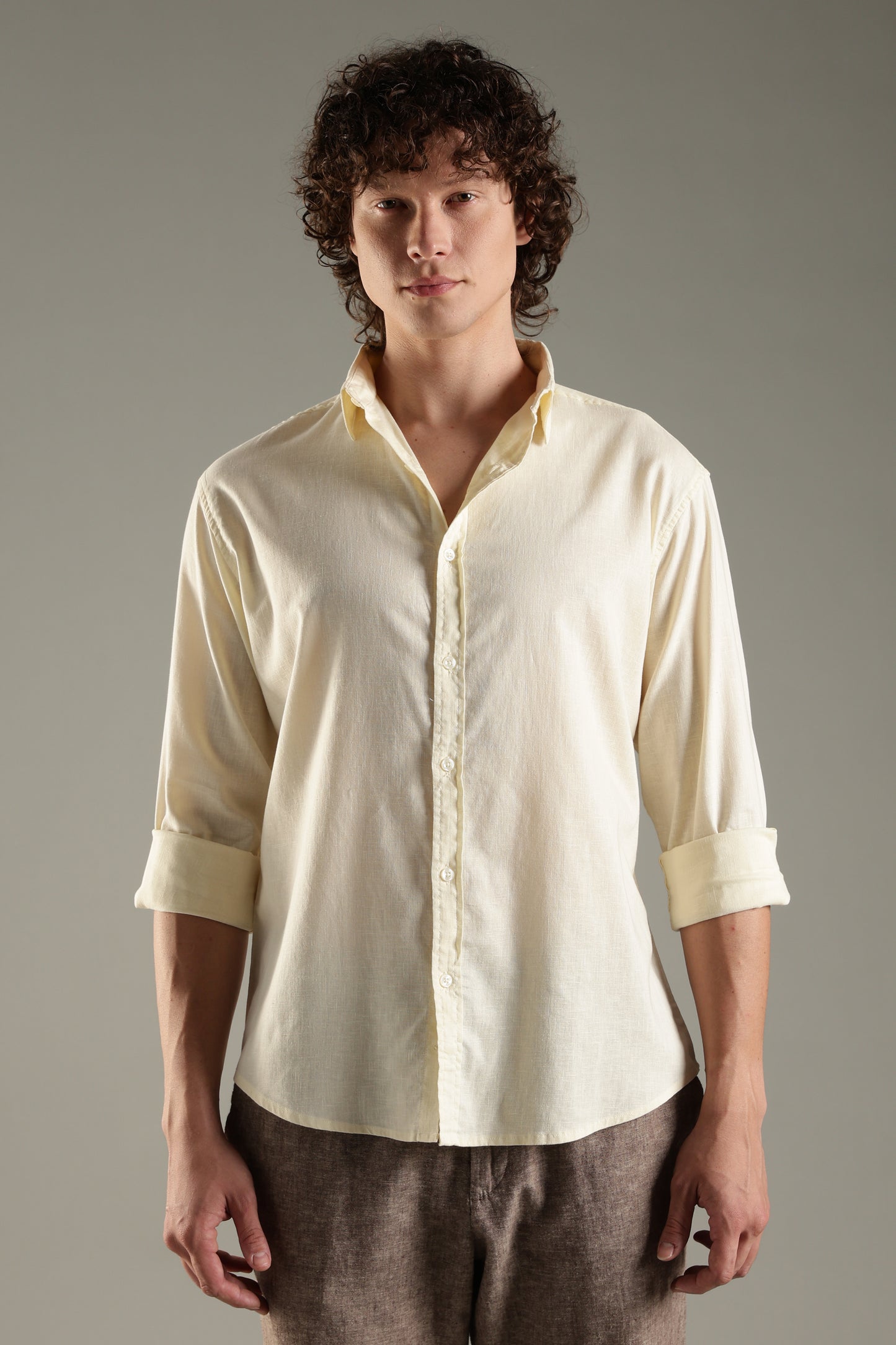 Yellow Linen Blend Shirt for Men | Breathable & Stylish