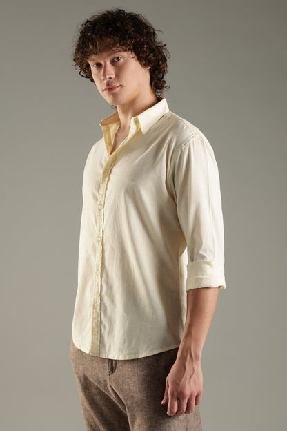 Yellow Linen Blend Shirt for Men | Breathable & Stylish