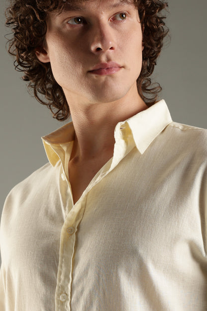 Yellow Linen Blend Shirt for Men | Breathable & Stylish