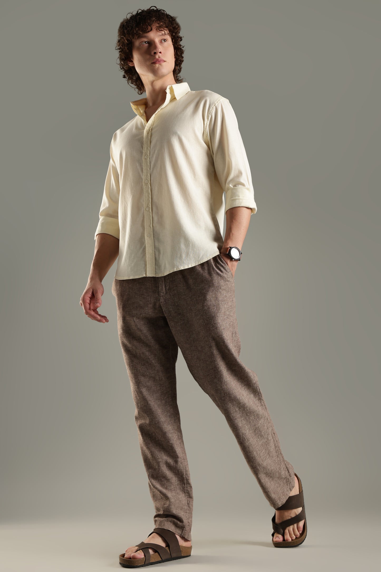 Yellow Linen Blend Shirt for Men | Breathable & Stylish