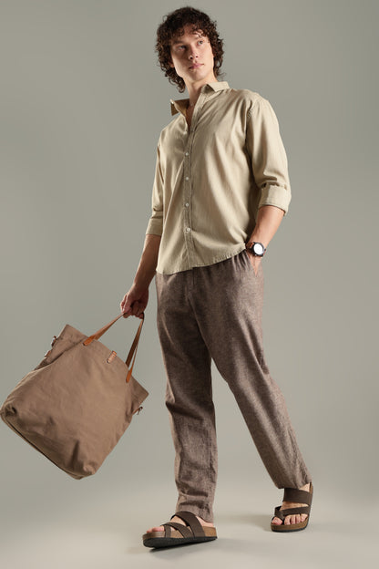 Beige Linen Blend Shirt for Men | Breathable Fit