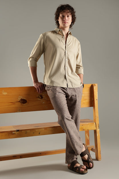 Beige Linen Blend Shirt for Men | Breathable Fit