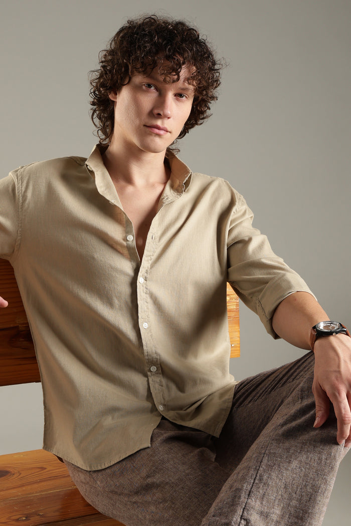 ITALINO BIEGE LINEN BLEND RELAXED SHIRT