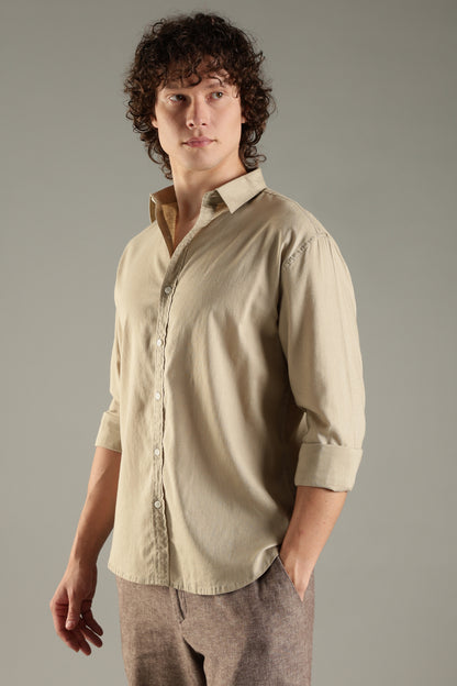 Beige Linen Blend Shirt for Men | Breathable Fit