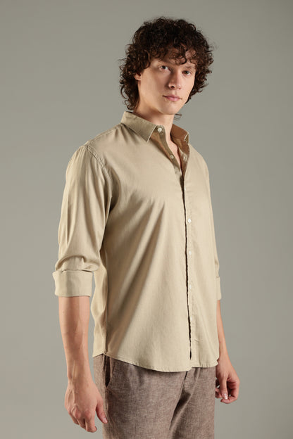 Beige Linen Blend Shirt for Men | Breathable Fit