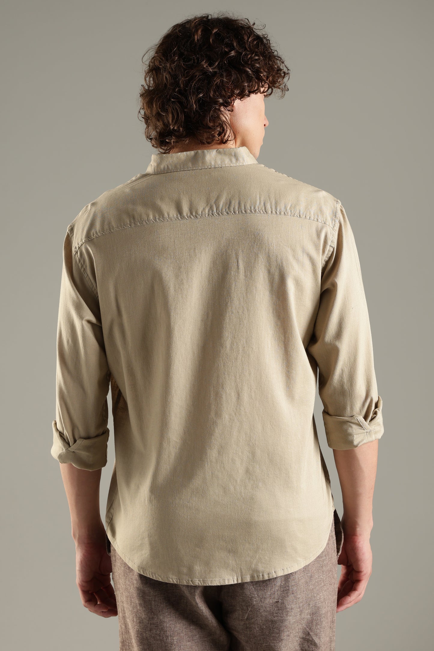 Beige Linen Blend Shirt for Men | Breathable Fit