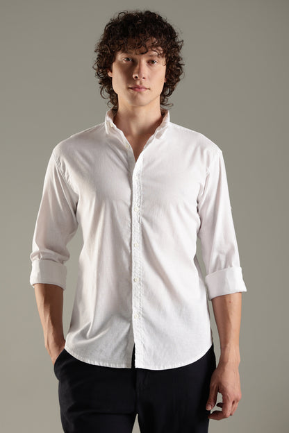 White Linen Blend Shirt for Men | Breathable Fit