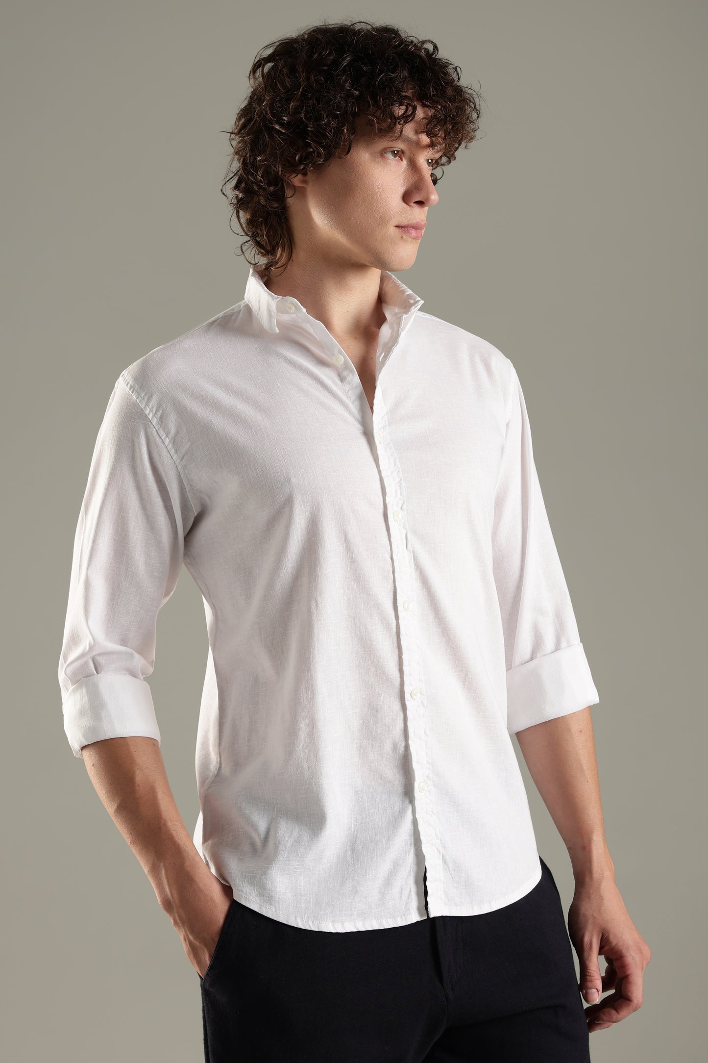 White Linen Blend Shirt for Men | Breathable Fit