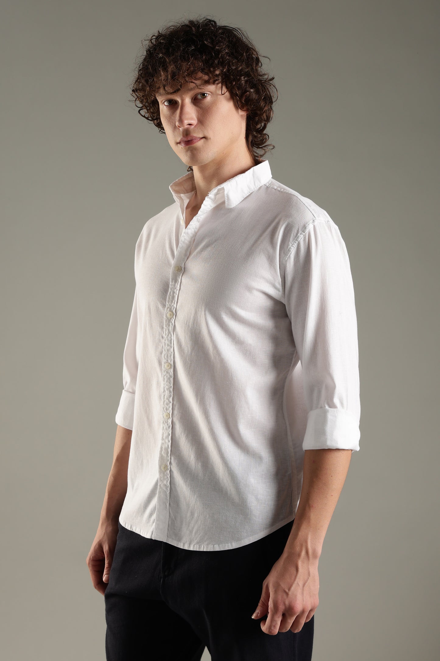 White Linen Blend Shirt for Men | Breathable Fit