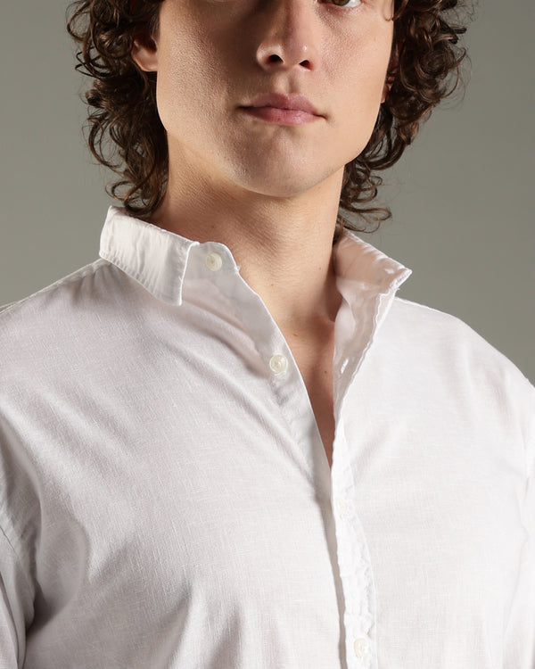 White Linen Blend Shirt for Men | Breathable Fit