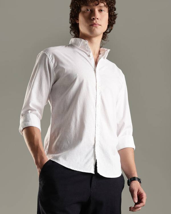 White Linen Blend Shirt for Men | Breathable Fit