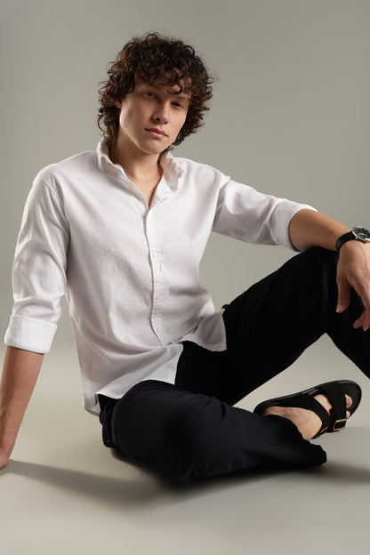 White Linen Blend Shirt for Men | Breathable Fit