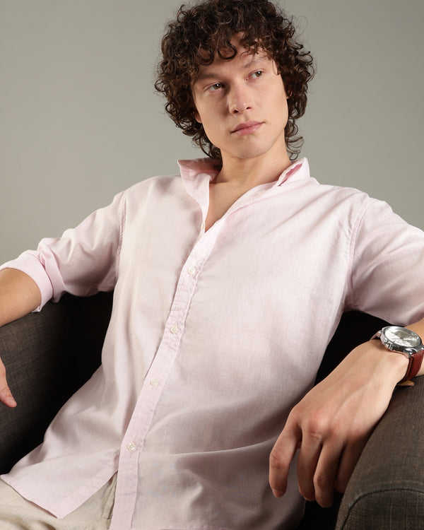 Pink Linen Blend Shirt for Men | Breathable Fit