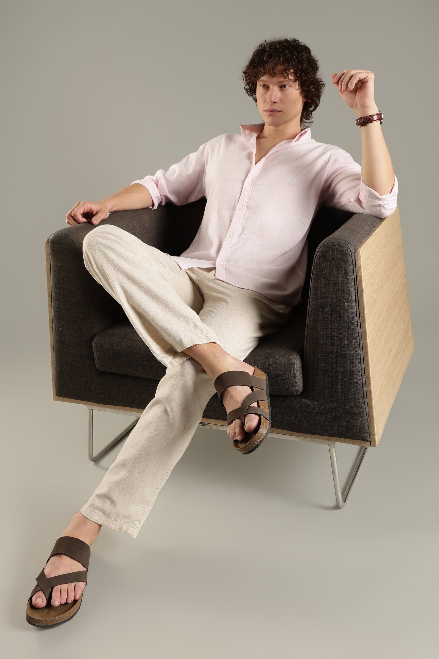 Pink Linen Blend Shirt for Men | Breathable Fit
