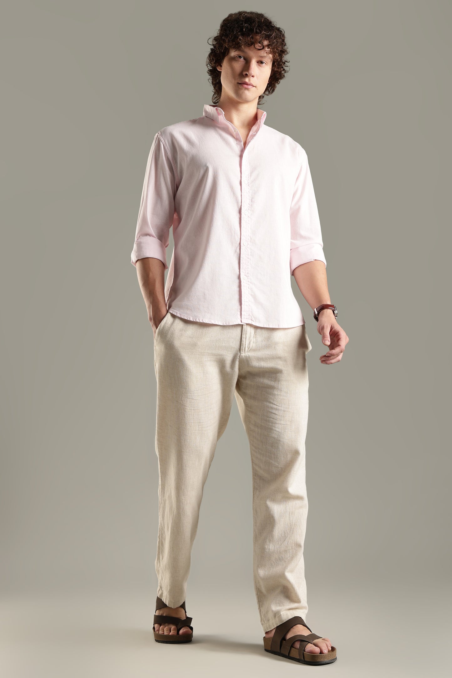 Pink Linen Blend Shirt for Men | Breathable Fit