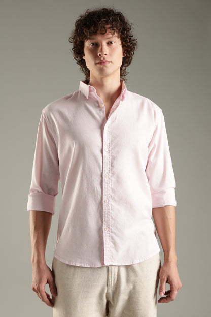 Pink Linen Blend Shirt for Men | Breathable Fit