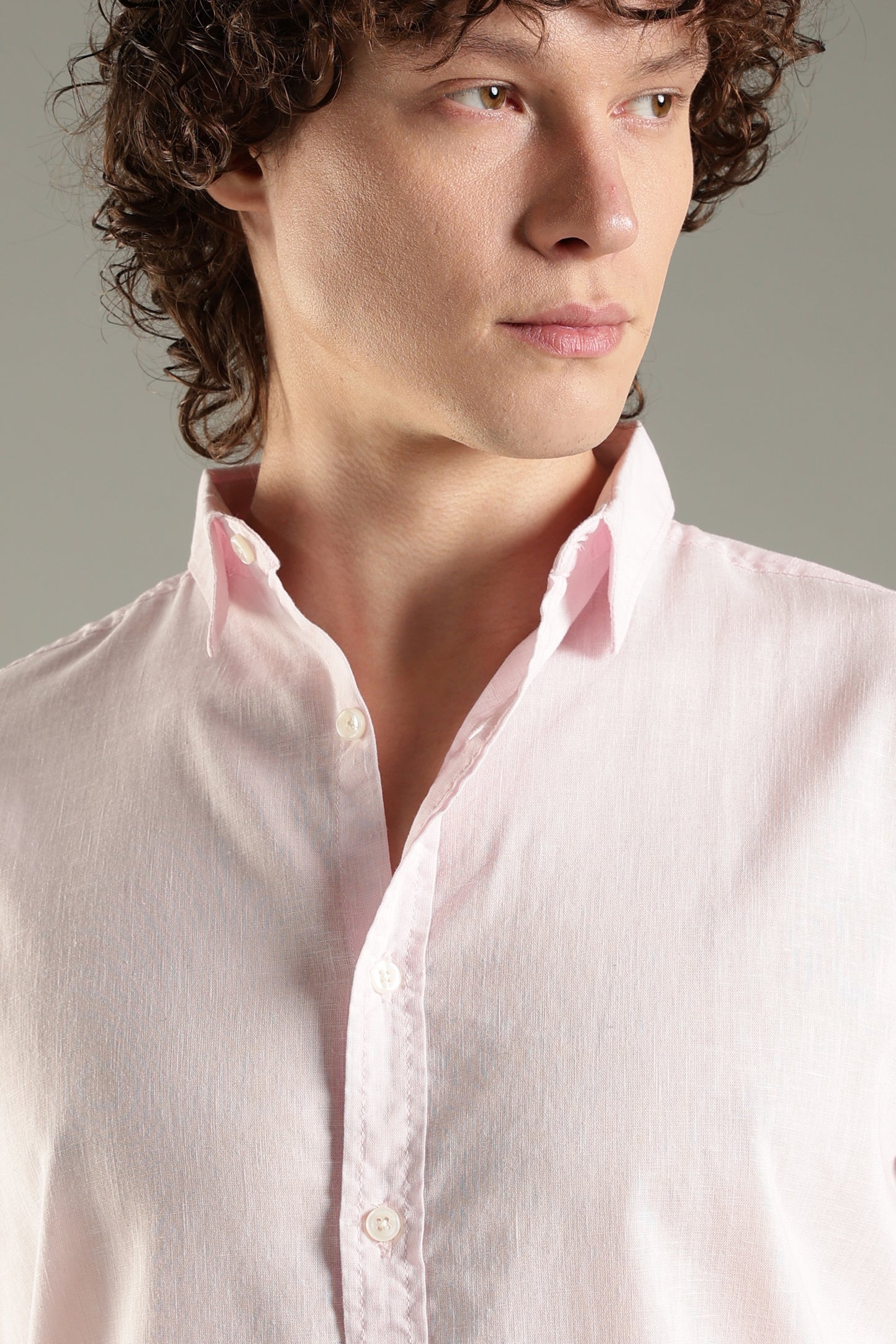 Pink Linen Blend Shirt for Men | Breathable Fit