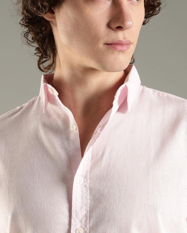 Pink Linen Blend Shirt for Men | Breathable Fit