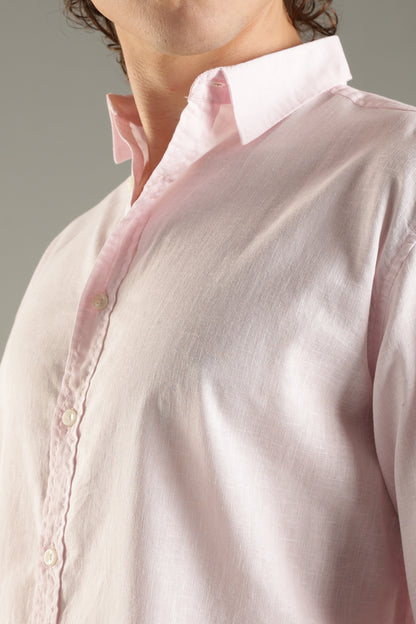 Pink Linen Blend Shirt for Men | Breathable Fit