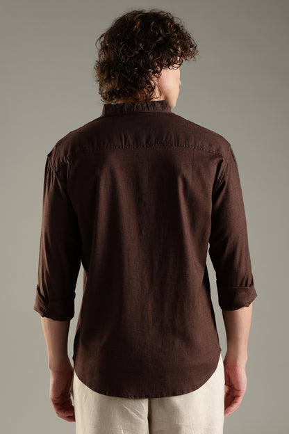 Dark Brown Cotton Linen Blend Shirt for Men | Breathable Fit