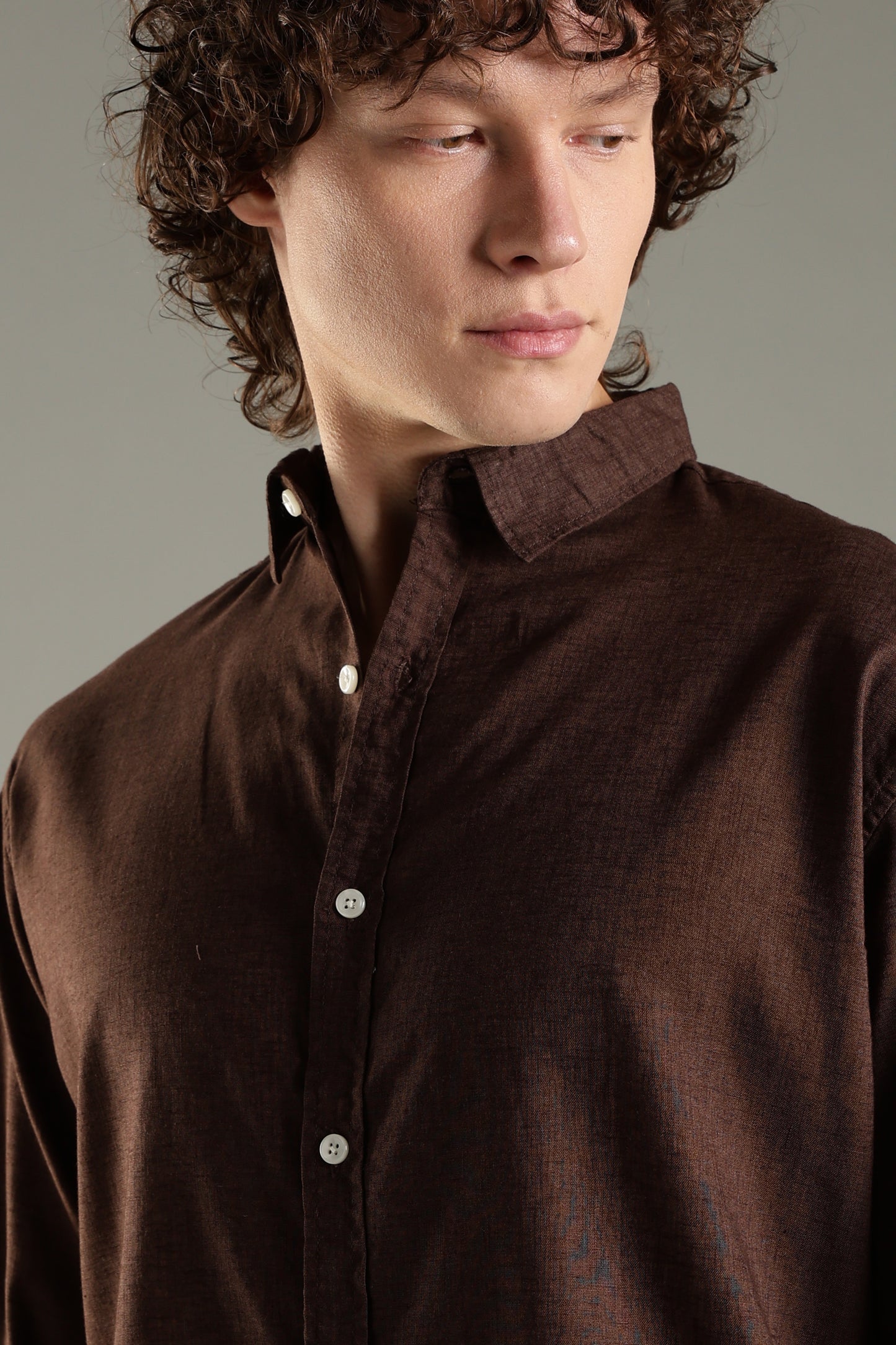 Dark Brown Cotton Linen Blend Shirt for Men | Breathable Fit