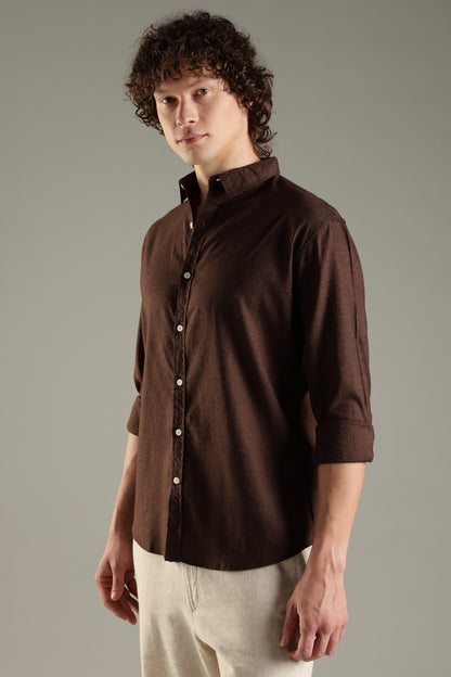 Dark Brown Cotton Linen Blend Shirt for Men | Breathable Fit