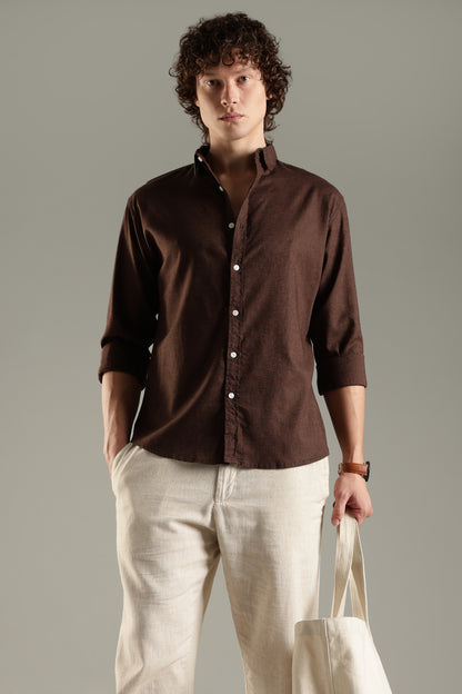 Dark Brown Cotton Linen Blend Shirt for Men | Breathable Fit