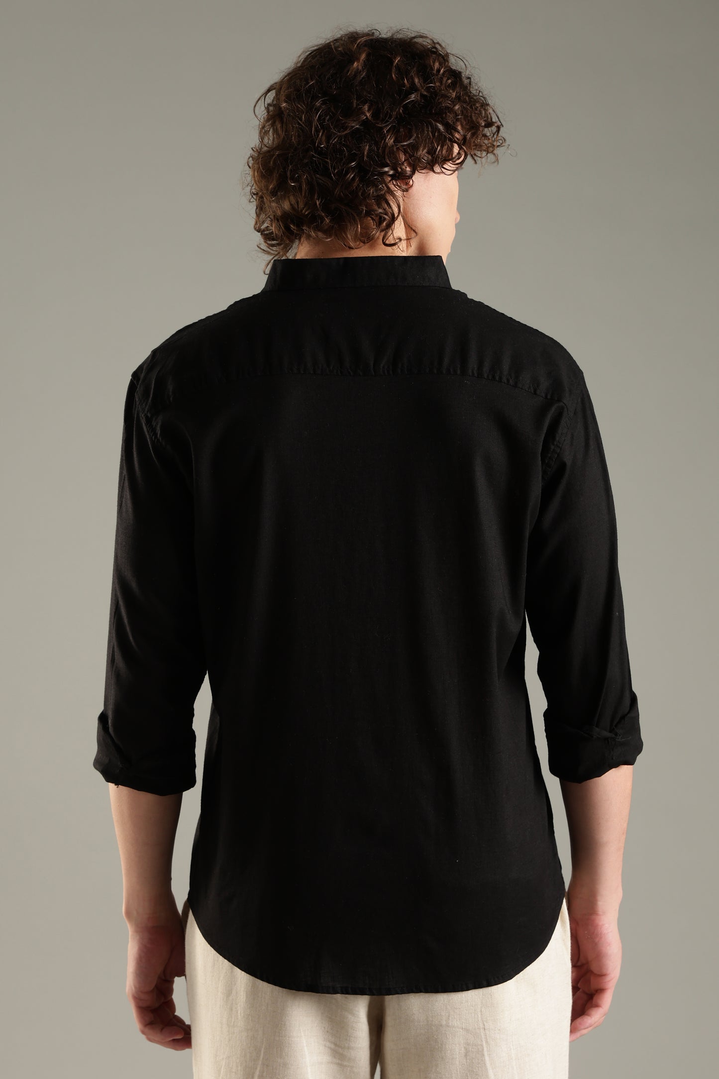 Black Cotton Linen Blend Shirt for Men | Breathable Fit