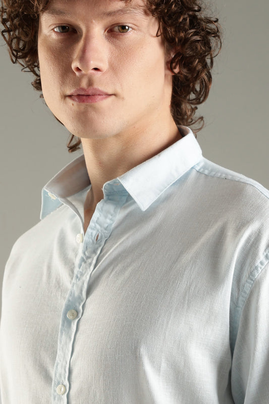 Light Blue Linen Blend Shirt for Men | Breathable Fit