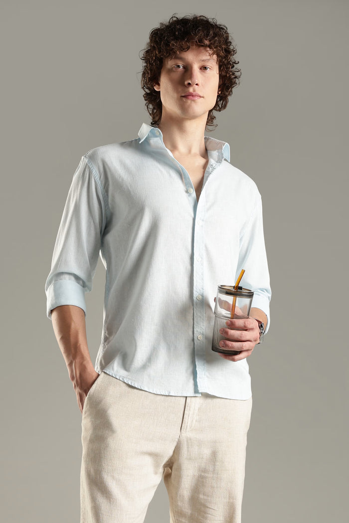 ITALINO BLUE  LINEN BLEND RELAXED SHIRT