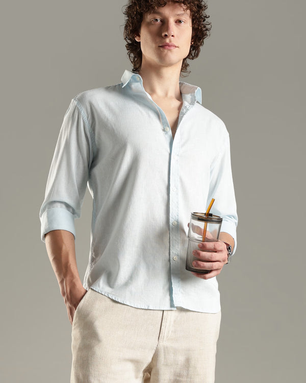 Light Blue Linen Blend Shirt for Men | Breathable Fit