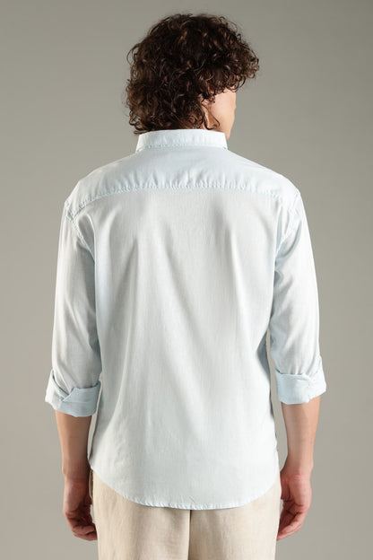 Light Blue Linen Blend Shirt for Men | Breathable Fit