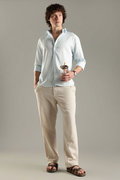 Light Blue Linen Blend Shirt for Men | Breathable Fit