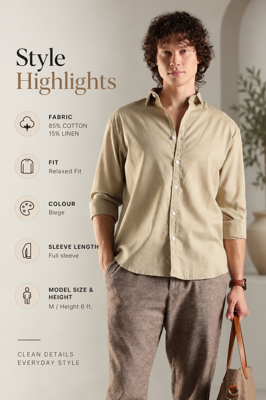 ITALINO BIEGE LINEN BLEND RELAXED SHIRT