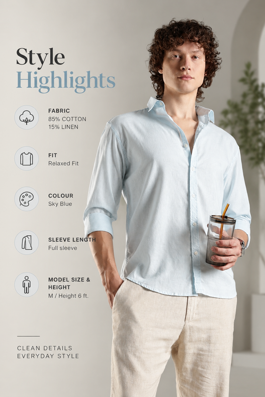 ITALINO BLUE  LINEN BLEND RELAXED SHIRT
