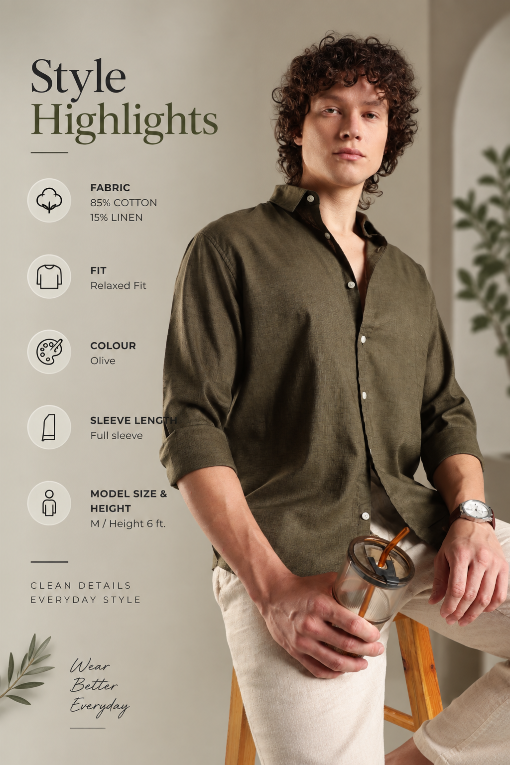 ITALINO OLIVE  LINEN BLEND RELAXED SHIRT