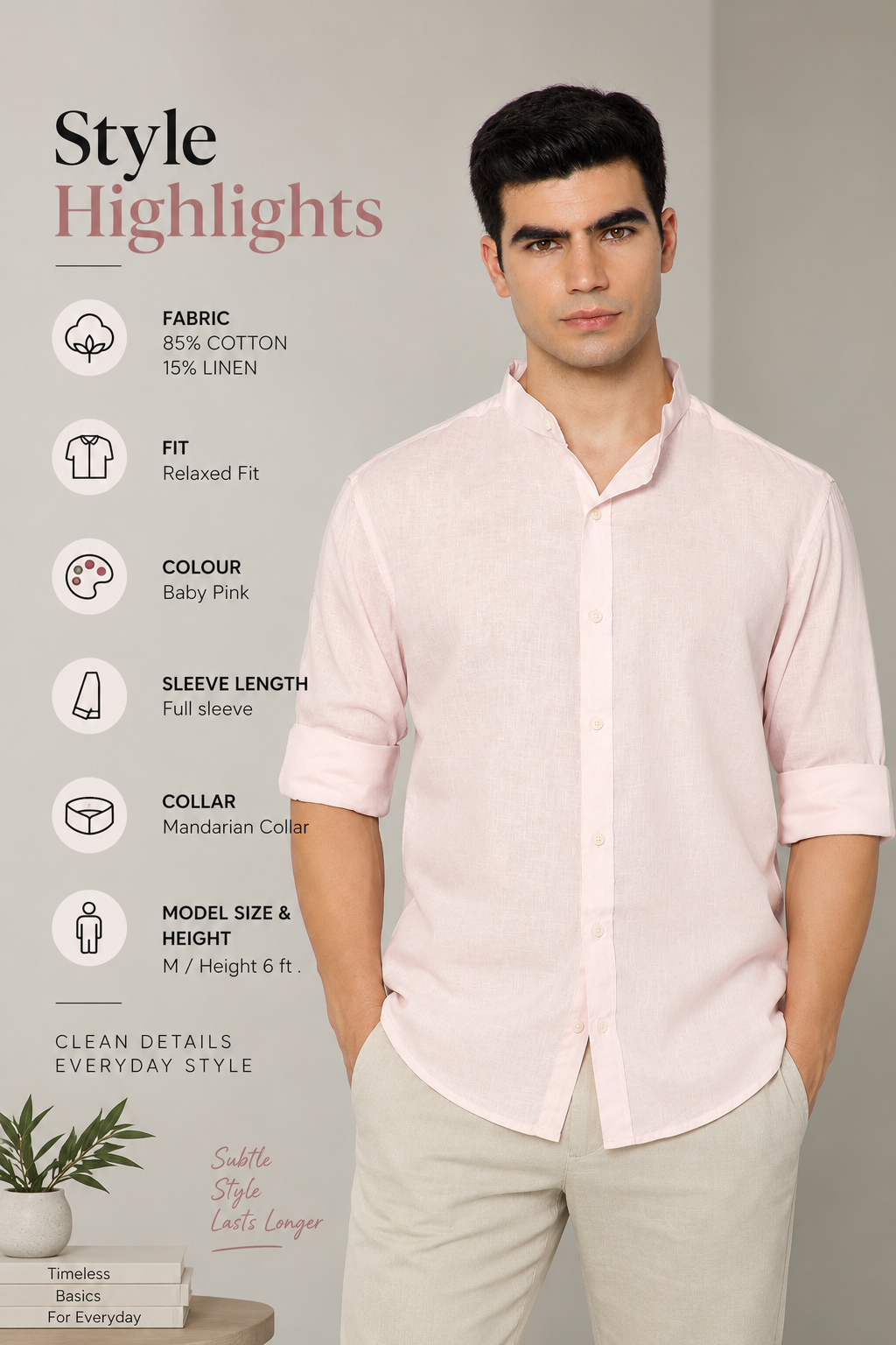 FRENCH LINEN BLEND RELAXED FIT PINK  MEN'S SHIRT