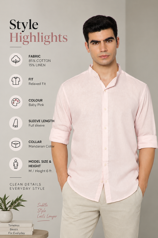 FRENCH LINEN BLEND RELAXED FIT PINK  MEN'S SHIRT