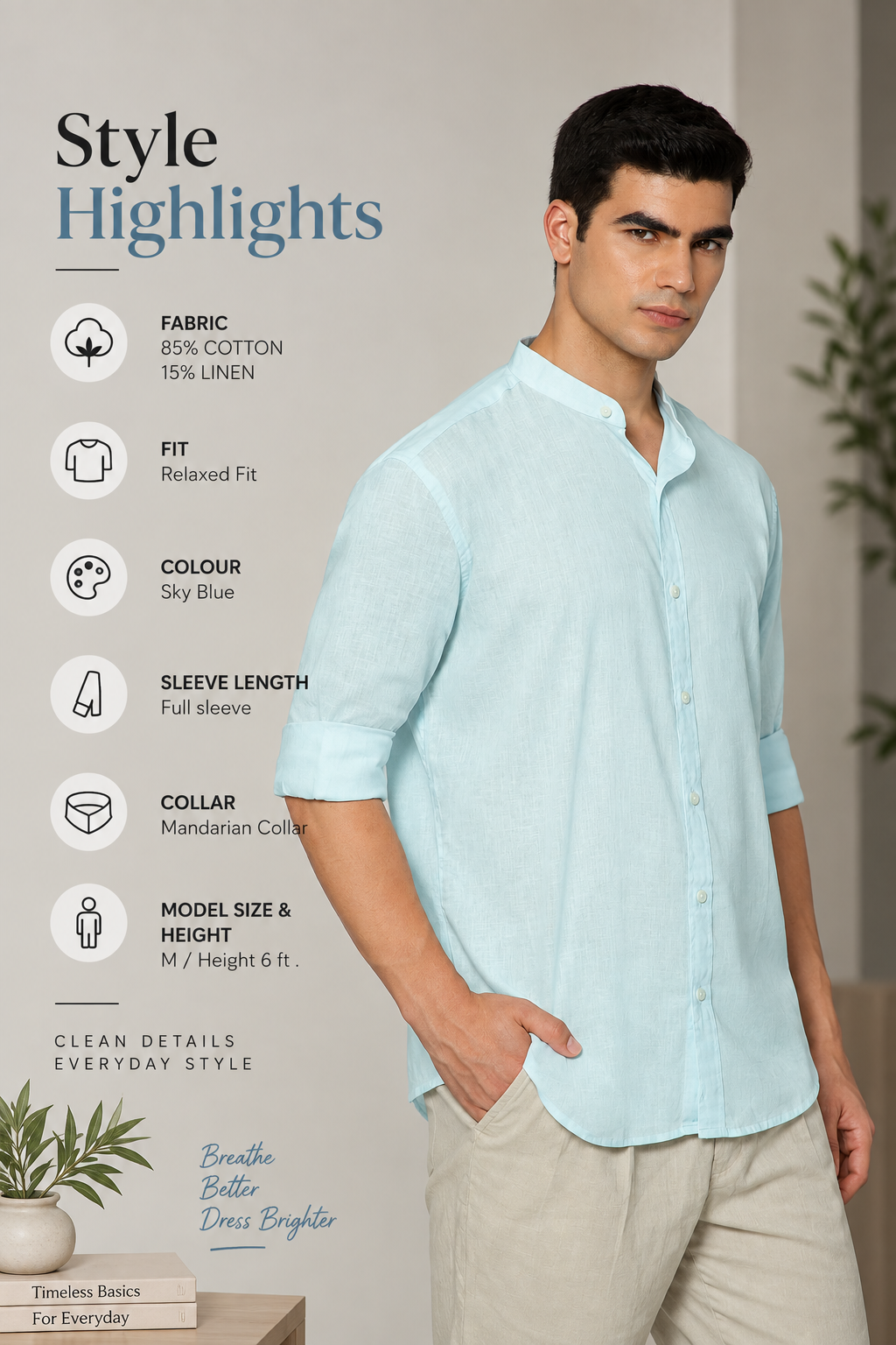 FRENCH LINEN BLEND RELAXED FIT SKY BLUE  MEN'S SHIRT