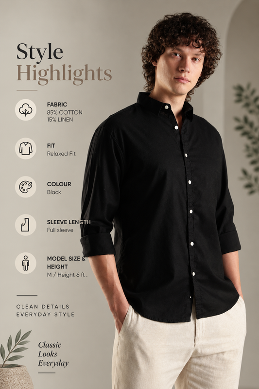 ITALINO BLACK  LINEN BLEND RELAXED SHIRT