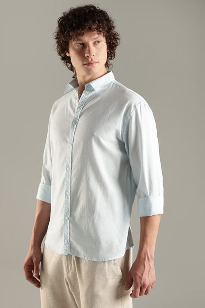 Light Blue Linen Blend Shirt for Men | Breathable Fit