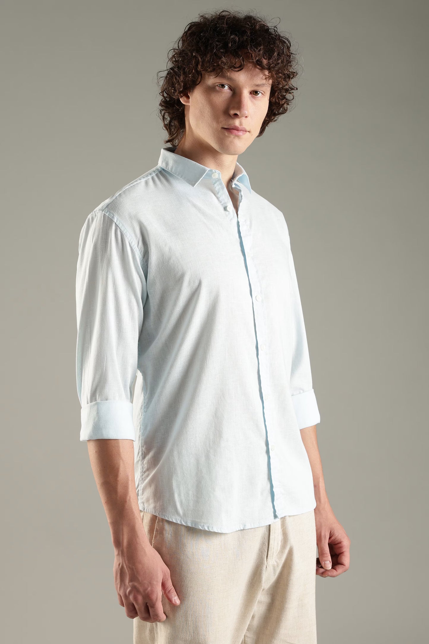 Light Blue Linen Blend Shirt for Men | Breathable Fit